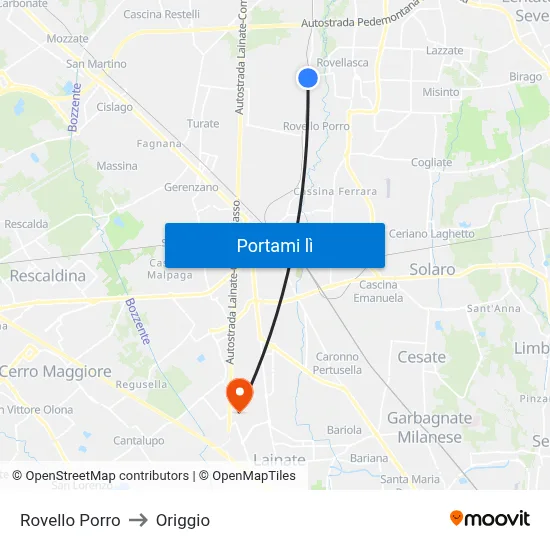 Rovello Porro to Origgio map
