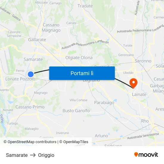 Samarate to Origgio map