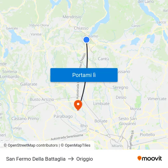 San Fermo Della Battaglia to Origgio map