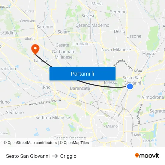 Sesto San Giovanni to Origgio map
