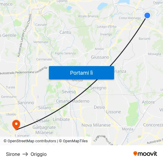 Sirone to Origgio map