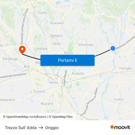 Trezzo Sull' Adda to Origgio map