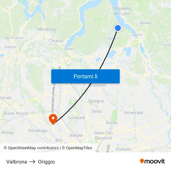 Valbrona to Origgio map