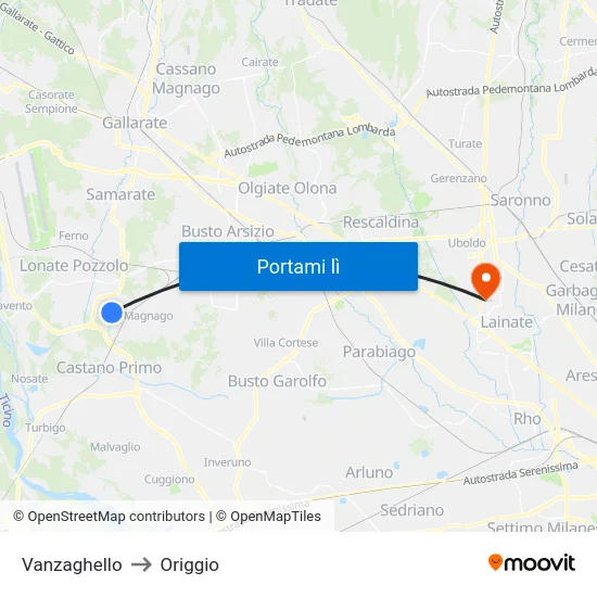 Vanzaghello to Origgio map
