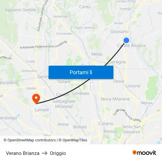 Verano Brianza to Origgio map