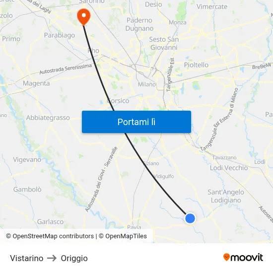 Vistarino to Origgio map