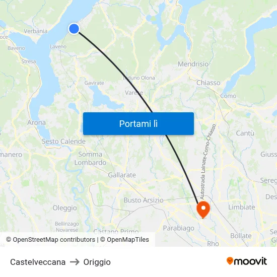 Castelveccana to Origgio map