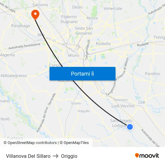 Villanova Del Sillaro to Origgio map