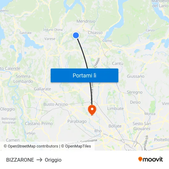 BIZZARONE to Origgio map