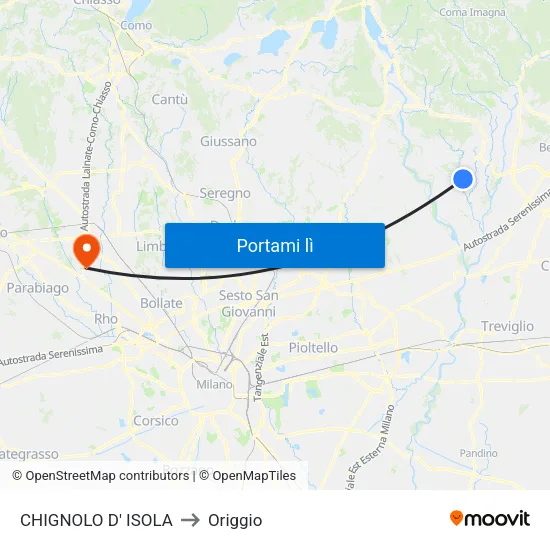 CHIGNOLO D' ISOLA to Origgio map