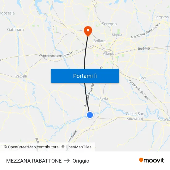 MEZZANA RABATTONE to Origgio map