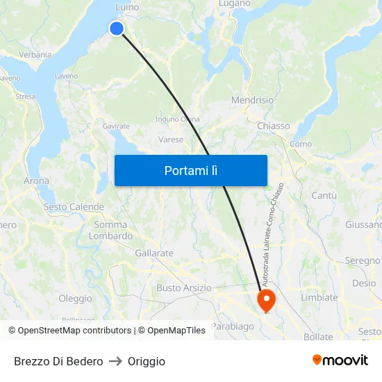 Brezzo Di Bedero to Origgio map