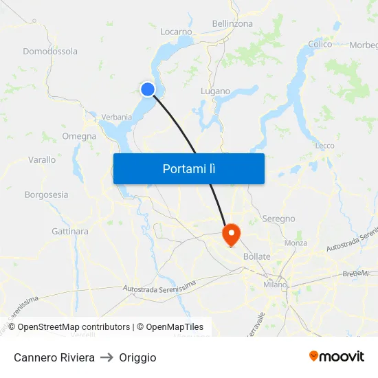 Cannero Riviera to Origgio map