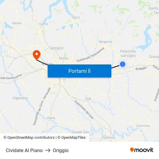 Cividate Al Piano to Origgio map