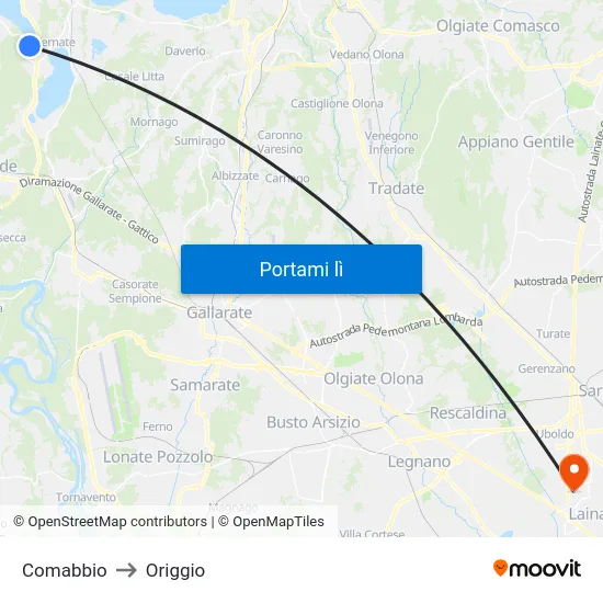 Comabbio to Origgio map