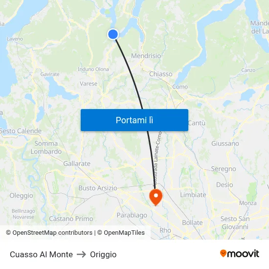 Cuasso Al Monte to Origgio map