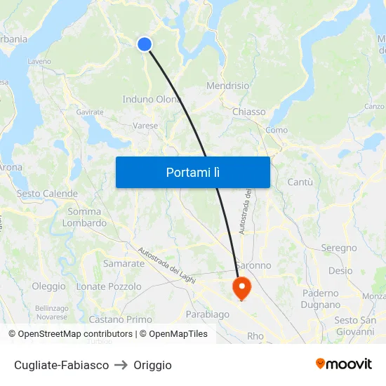 Cugliate-Fabiasco to Origgio map