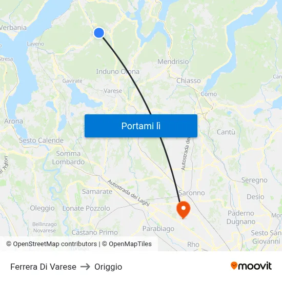 Ferrera Di Varese to Origgio map