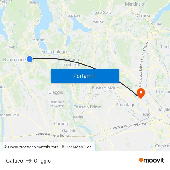 Gattico to Origgio map
