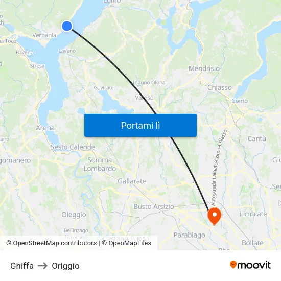 Ghiffa to Origgio map