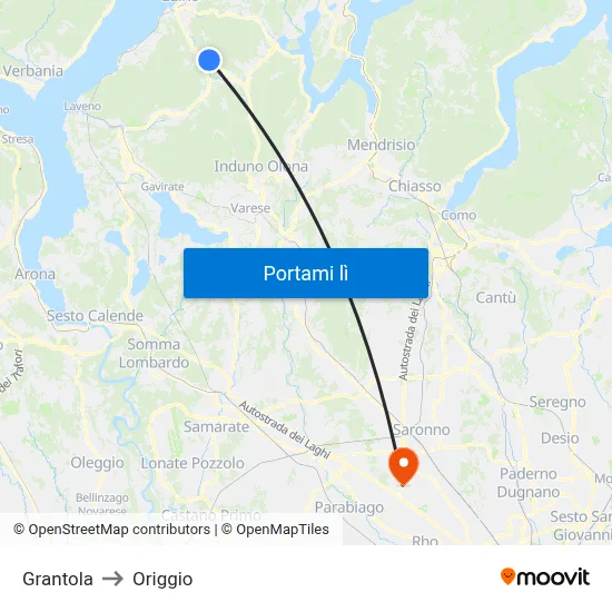 Grantola to Origgio map