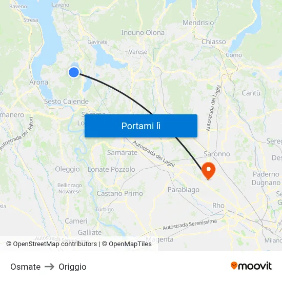 Osmate to Origgio map