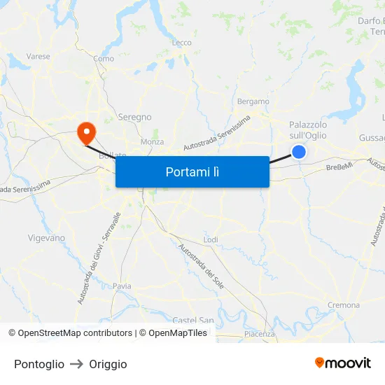 Pontoglio to Origgio map