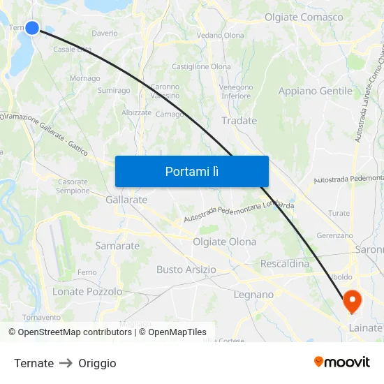 Ternate to Origgio map
