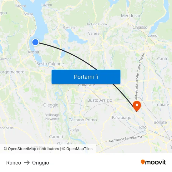 Ranco to Origgio map