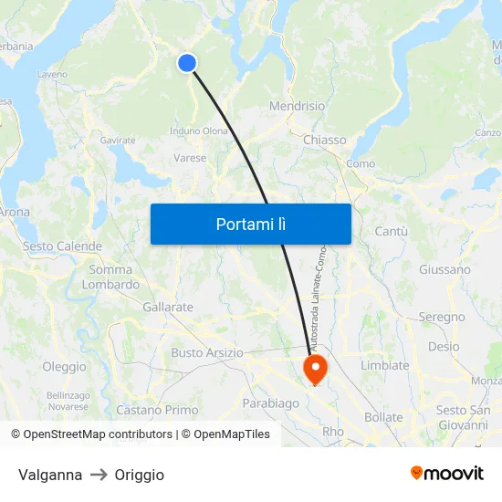 Valganna to Origgio map