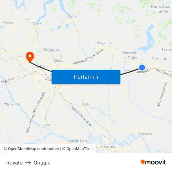 Rovato to Origgio map