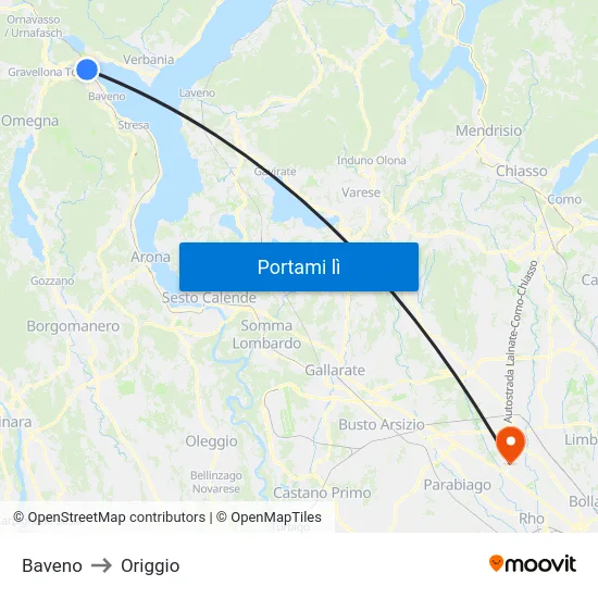 Baveno to Origgio map