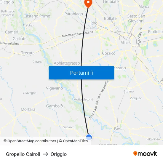 Gropello Cairoli to Origgio map