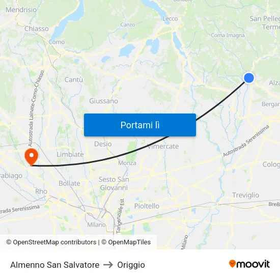 Almenno San Salvatore to Origgio map