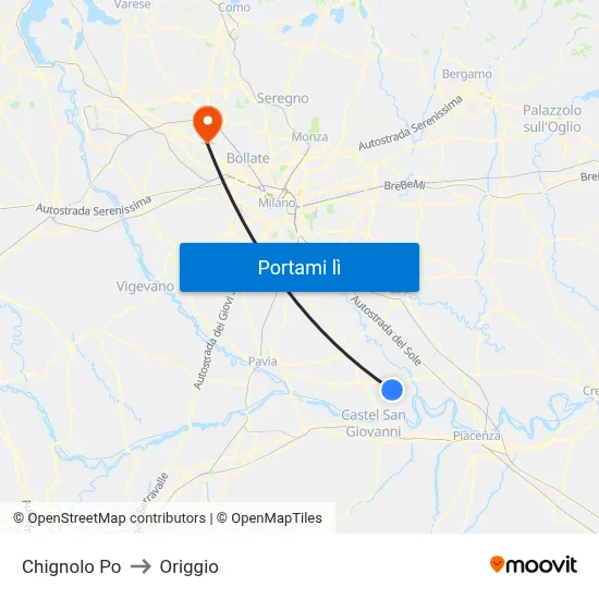 Chignolo Po to Origgio map