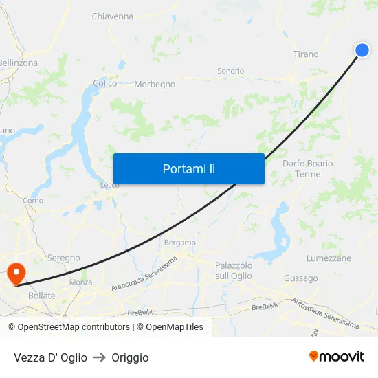 Vezza D' Oglio to Origgio map