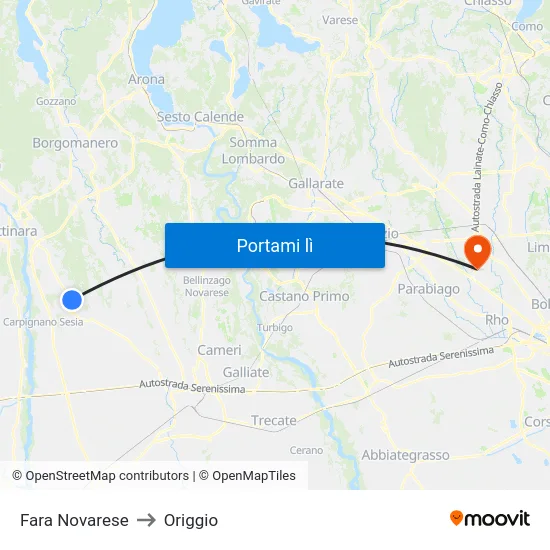 Fara Novarese to Origgio map
