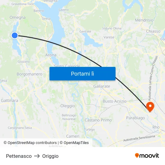 Pettenasco to Origgio map
