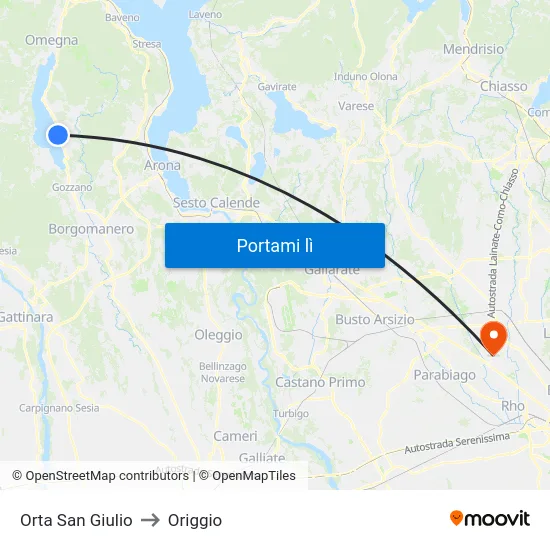 Orta San Giulio to Origgio map