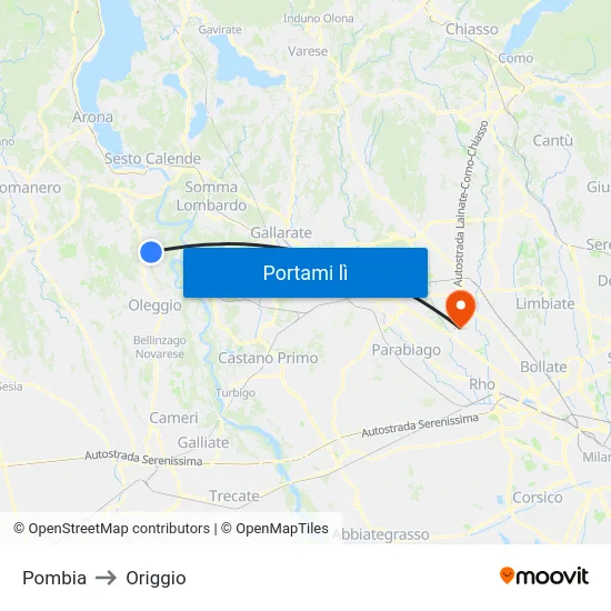 Pombia to Origgio map