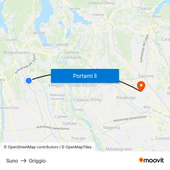 Suno to Origgio map