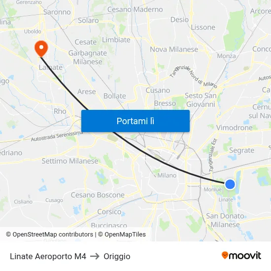 Linate Aeroporto M4 to Origgio map