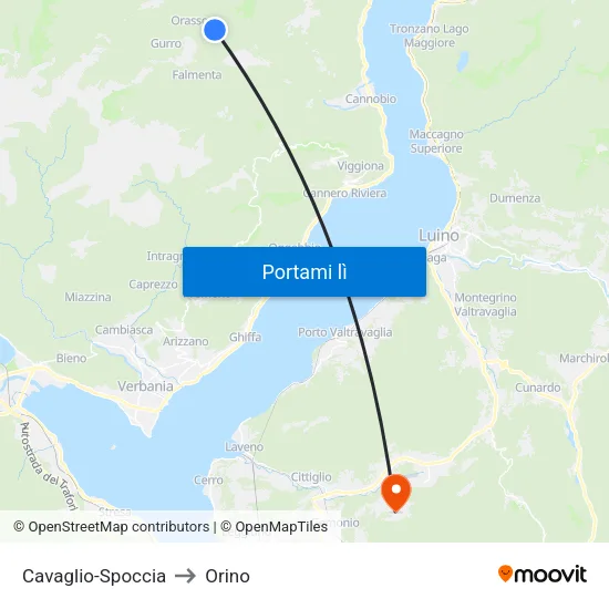 Cavaglio-Spoccia to Orino map