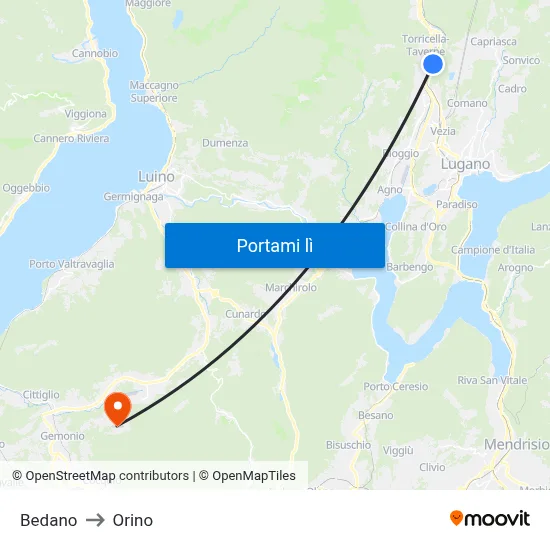 Bedano to Orino map