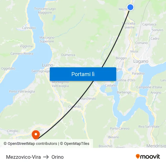 Mezzovico-Vira to Orino map