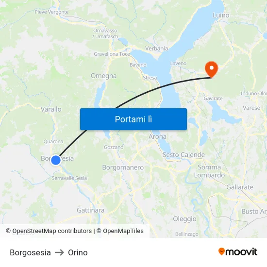 Borgosesia to Orino map