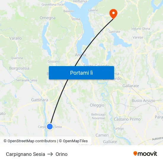 Carpignano Sesia to Orino map