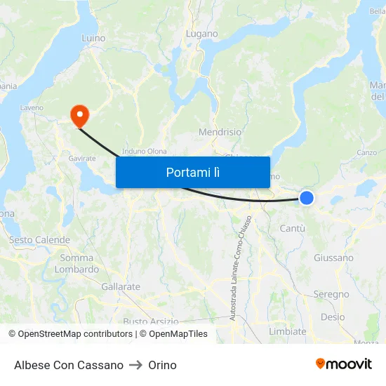 Albese Con Cassano to Orino map