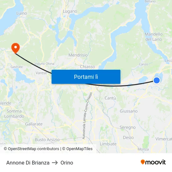 Annone Di Brianza to Orino map