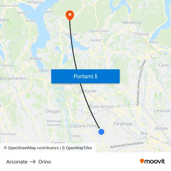 Arconate to Orino map